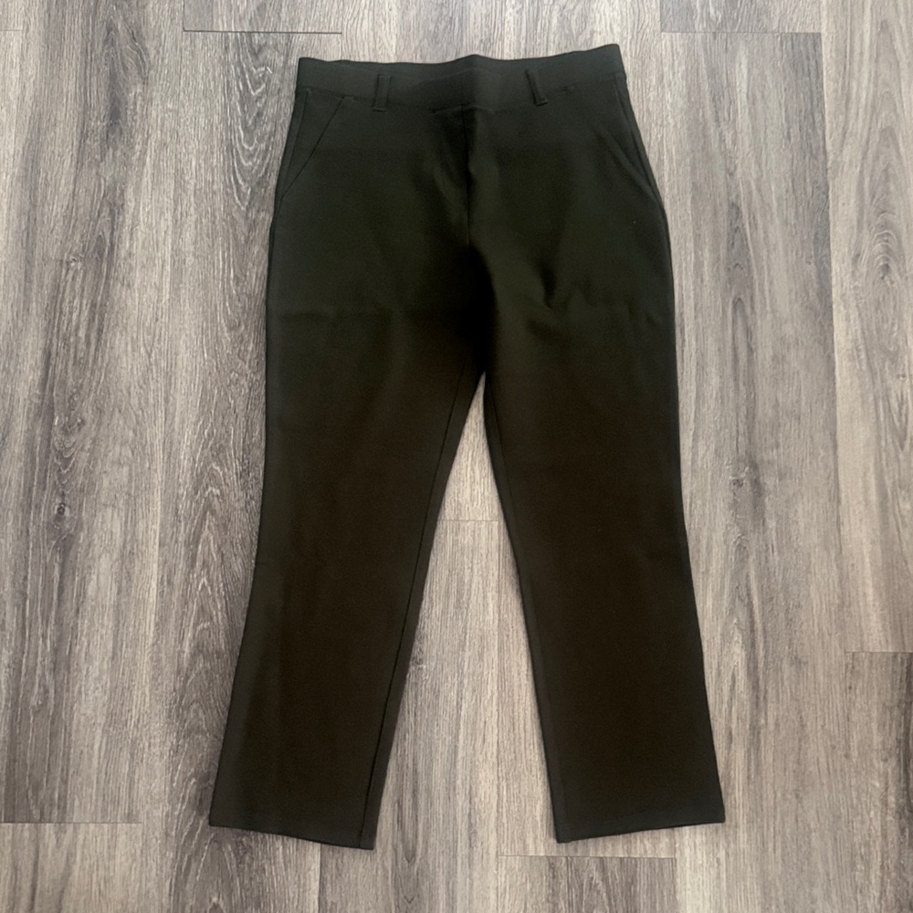 Quince Women's Dark Green Cropped Pants Size Medium Pull on Straight Leg Ankle